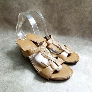 Predictions Womens  61517 Size 9.5 Brown  Open Toe Slide 2.5" Wedge Sandals